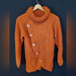 Cozy Orange Knit Sweater with Button Detail